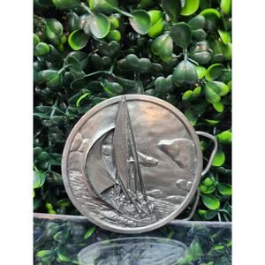 1970s vintage SAILBOAT belt buckle SAILING brass USA made BERGAMOT western